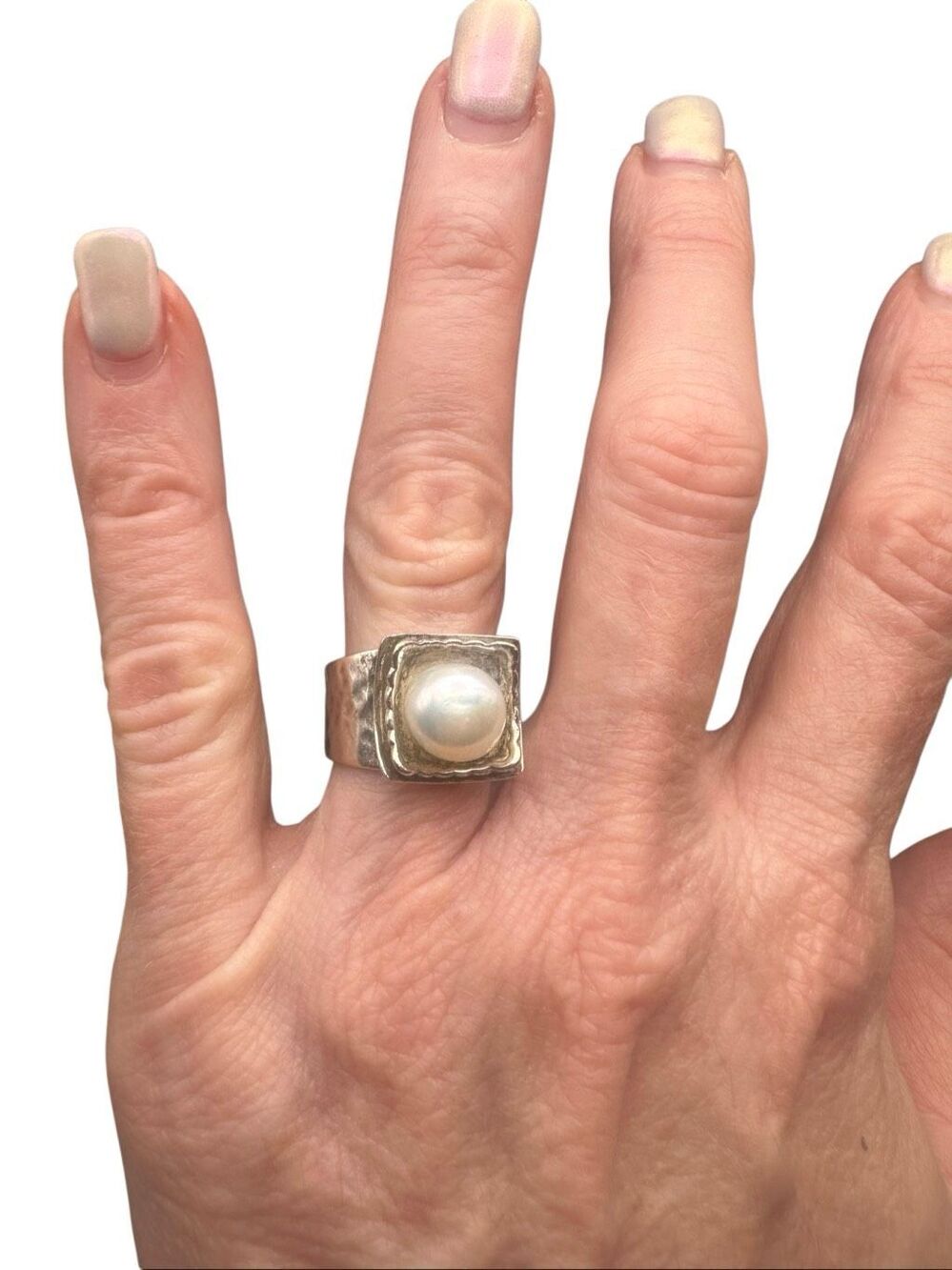 Silpada Retired Hammered Sterling Silver Pearl Statement Ring R0898